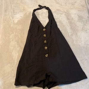 Black halter romper in linen